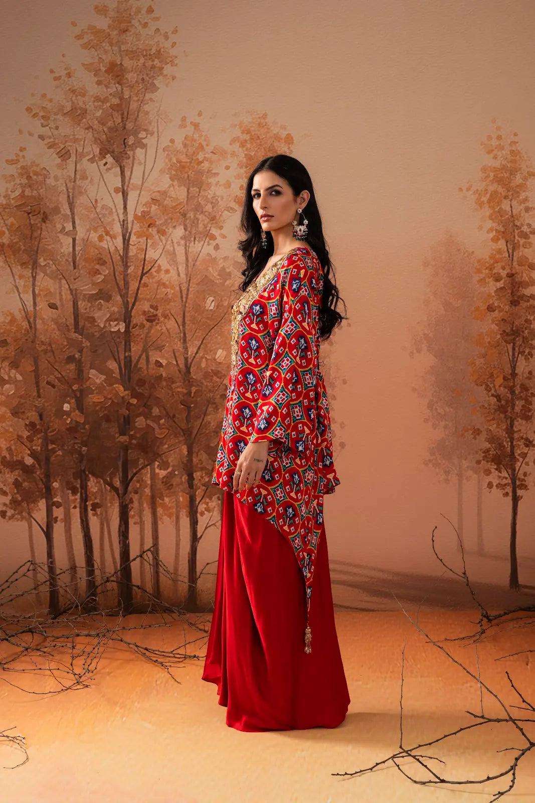 Red Ikat Bloom Kurta Set