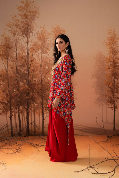 Red Ikat Bloom Kurta Set