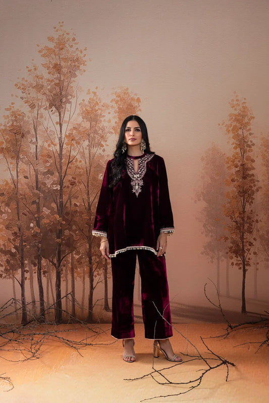 Rush Berry Velvet Winter Co-Ord Set