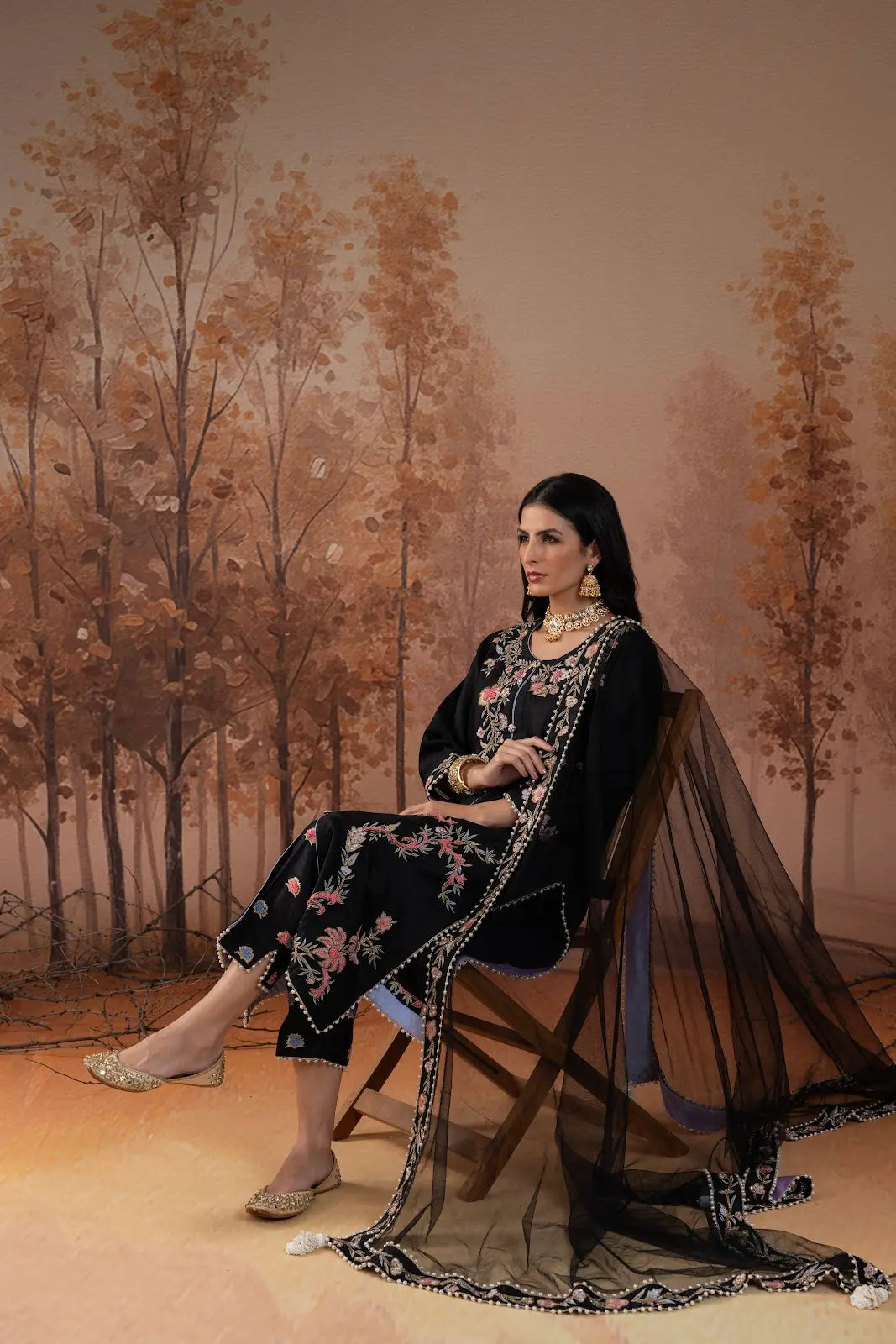 Black Zardozi Floral Suit