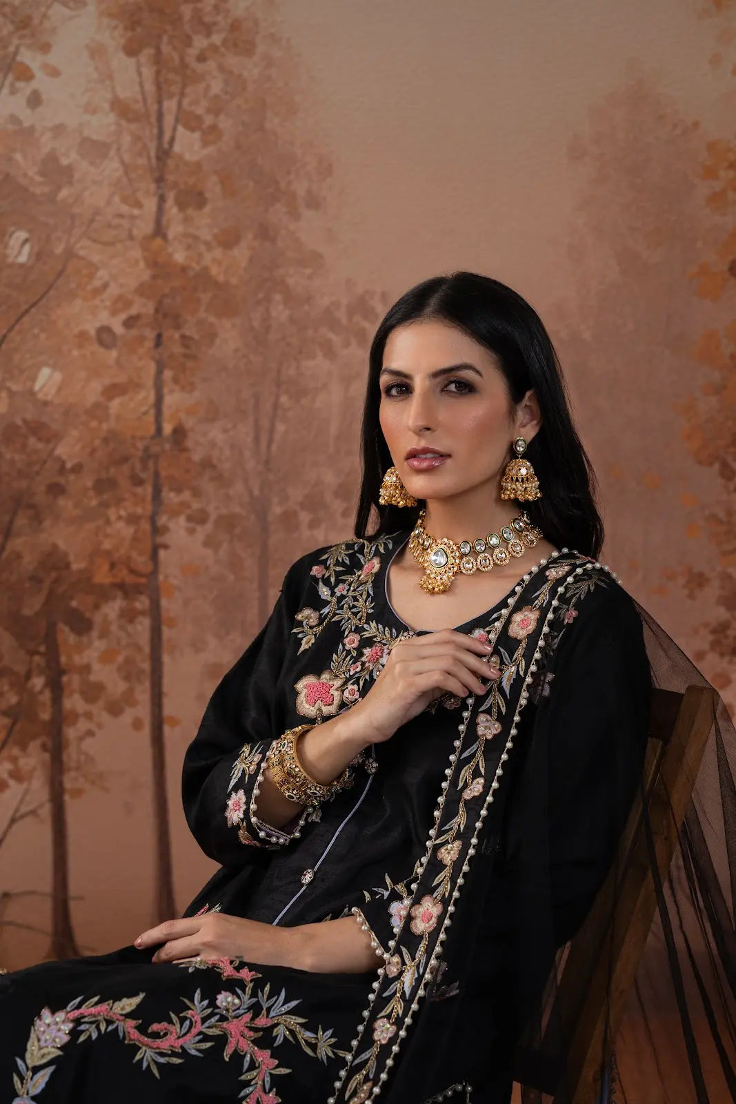 Black Zardozi Floral Suit
